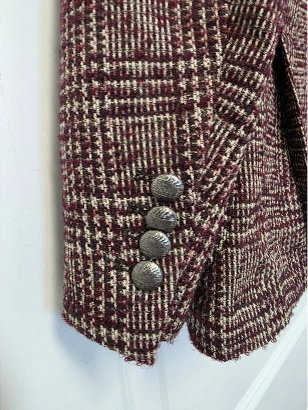 Eleventy Textured Plaid Blazer Prince of Wales Unlined size 50R Burgundy Maroon